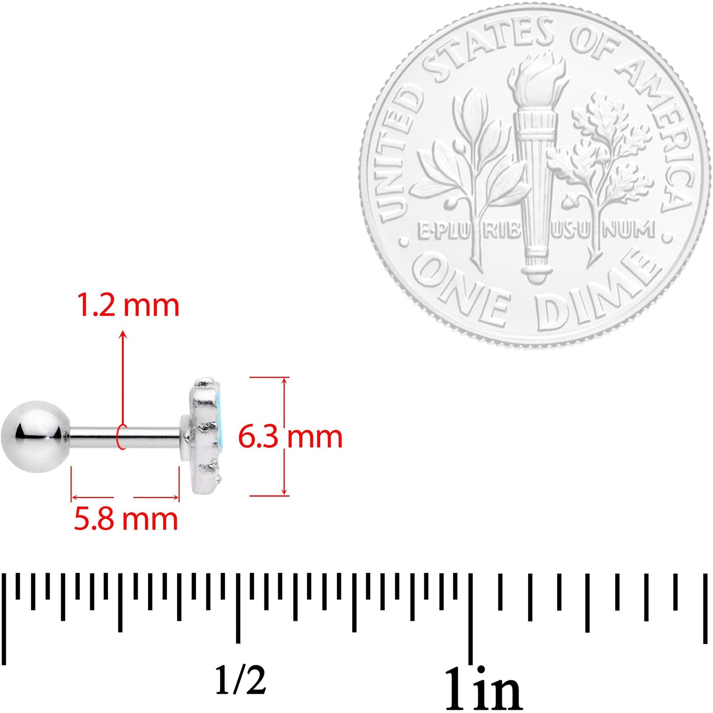 16G 1/4 Clear Gem Blue White Butterfly Cartilage Tragus Earring