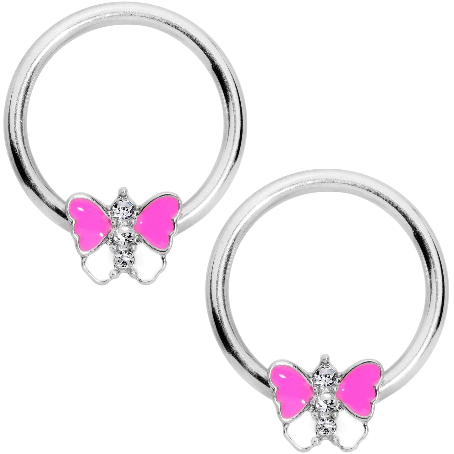 14G Pink White Inlay Butterfly BCR Barbell Nipple Ring Set of 4