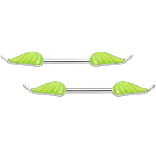 14G 9/16 Glow in the Dark Green Leaf Barbell Nipple Rings