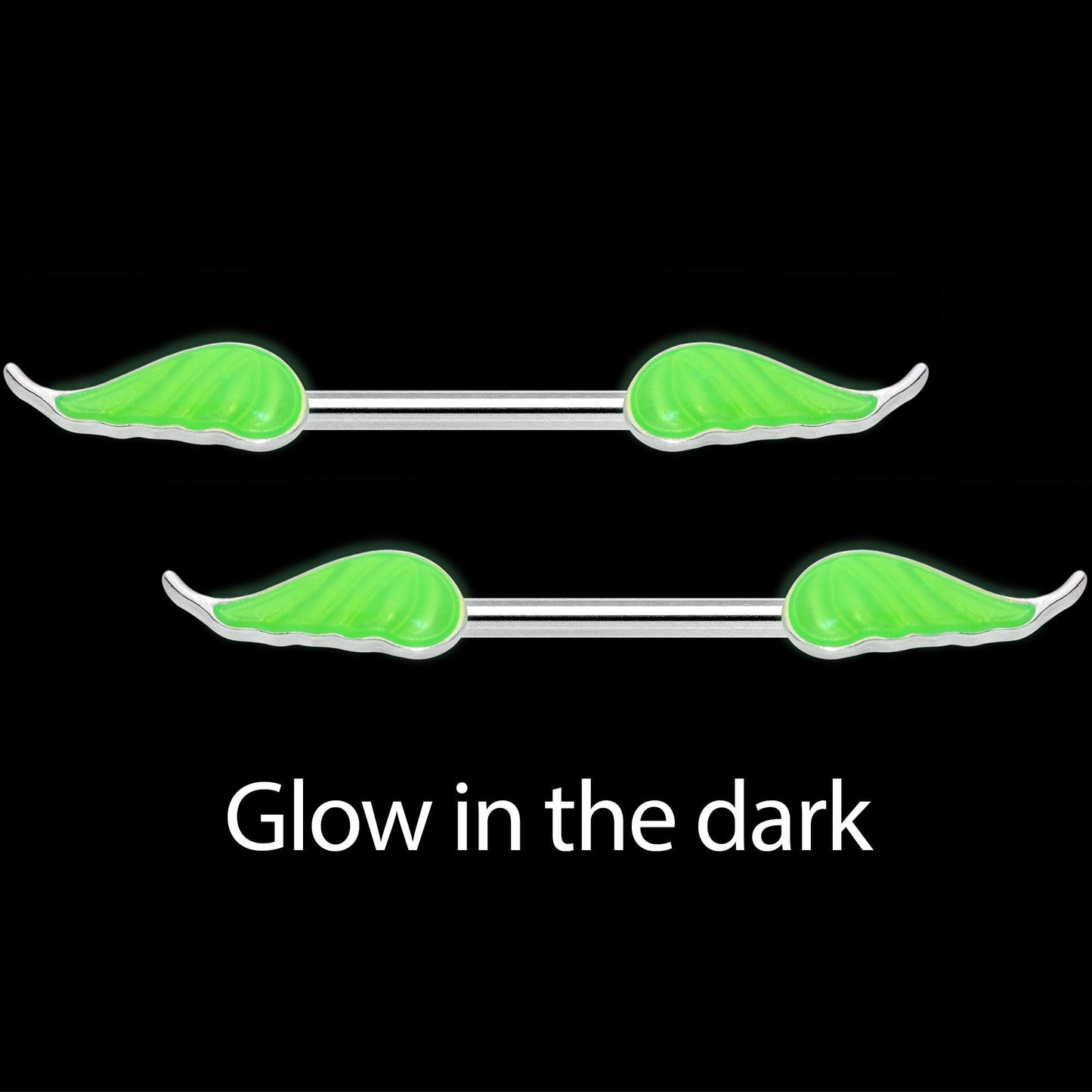 14G 9/16 Glow in the Dark Green Leaf Barbell Nipple Rings