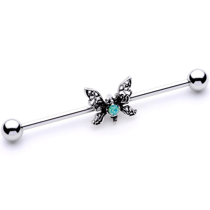14G Blue Faux Opal Butterfly Industrial Barbell 38mm