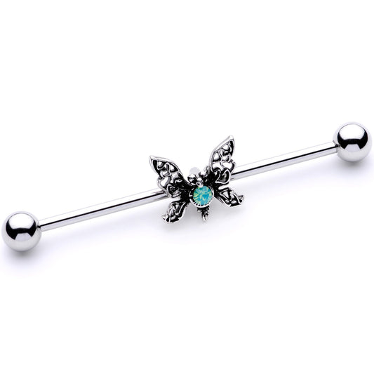 14G Blue Faux Opal Butterfly Industrial Barbell 38mm