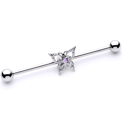 14G White Synthetic Opal Butterfly Industrial Barbell 38mm