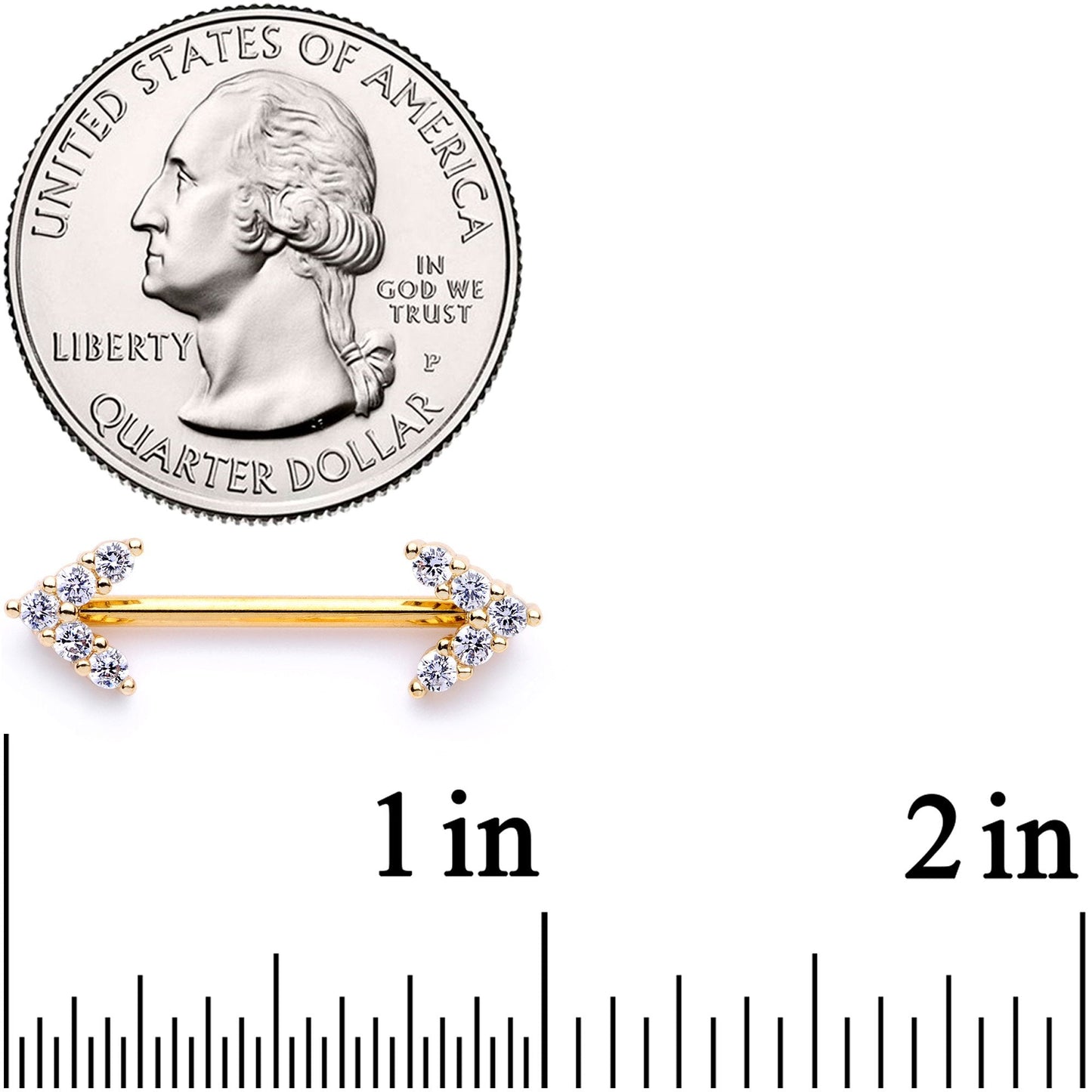 14G 9/16 Clear Gem Gold Tone Arrows Barbell Nipple Ring Set