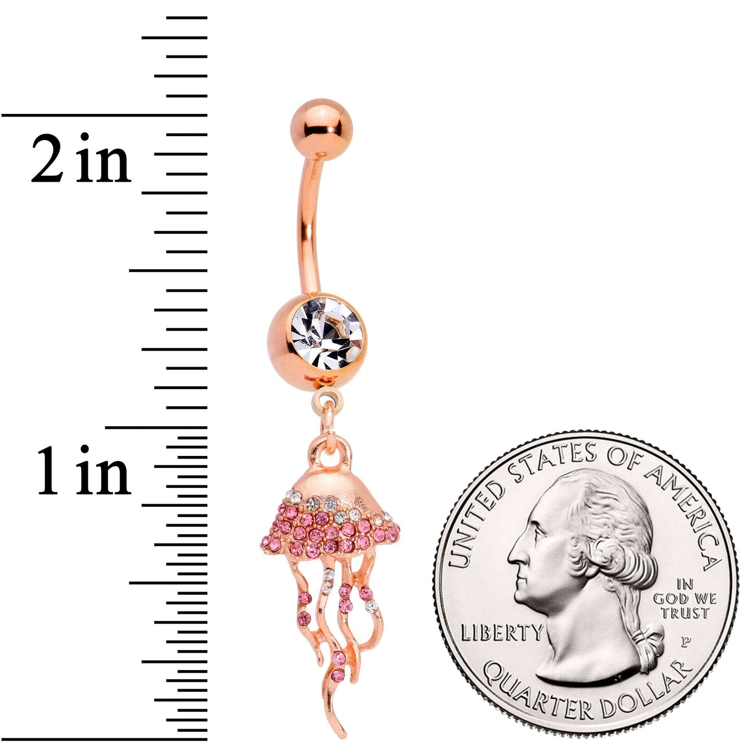 Clear Gem Rose Gold Tone Joyous Jellyfish Dangle Belly Ring