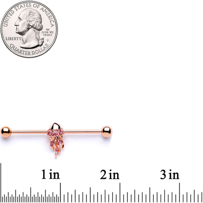 14G Clear CZ Gem Rose Gold Tone Jellyfish Industrial Barbell 38mm