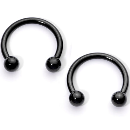 14G 9/16 1/2 Black Moon Star Horseshoe Barbell Nipple Ring Set
