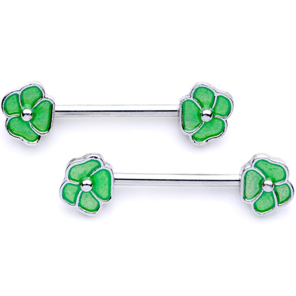 14G 9/16 1/2 Green Flower BCR Barbell Nipple Ring Set
