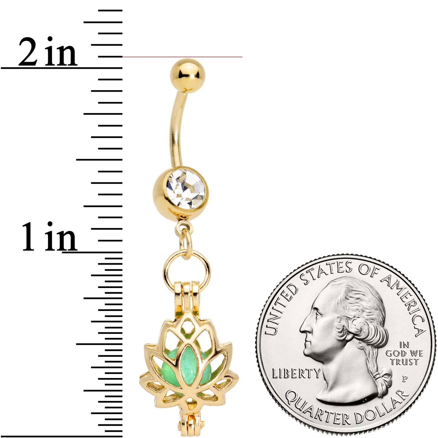 Clear Gem Gold Tone Glow in the Dark Lotus Flower Dangle Belly Ring