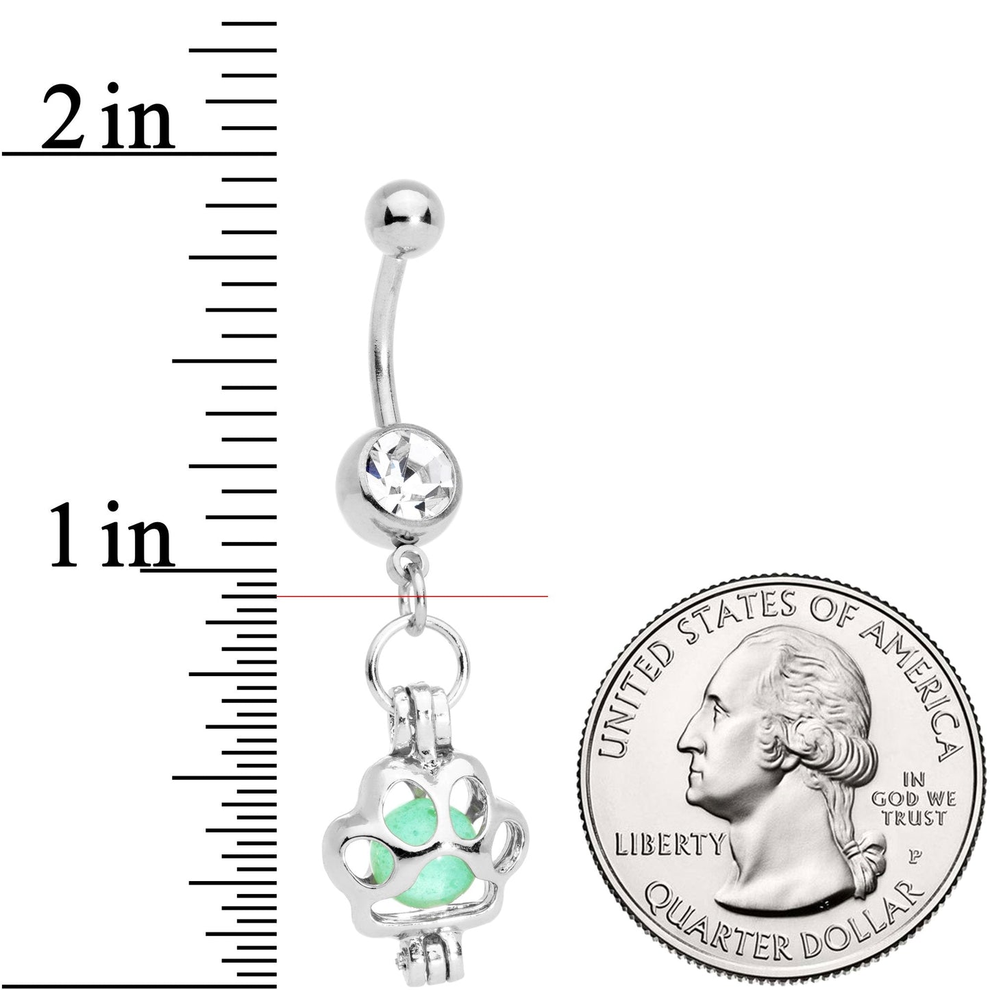 Clear Gem Glow in the Dark Paw Print Dangle Belly Ring