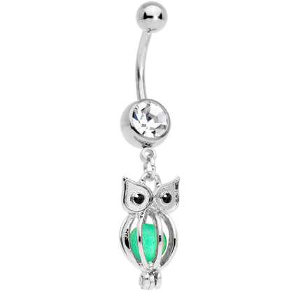 Black Clear Gem Glow in the Dark Owl Dangle Belly Ring