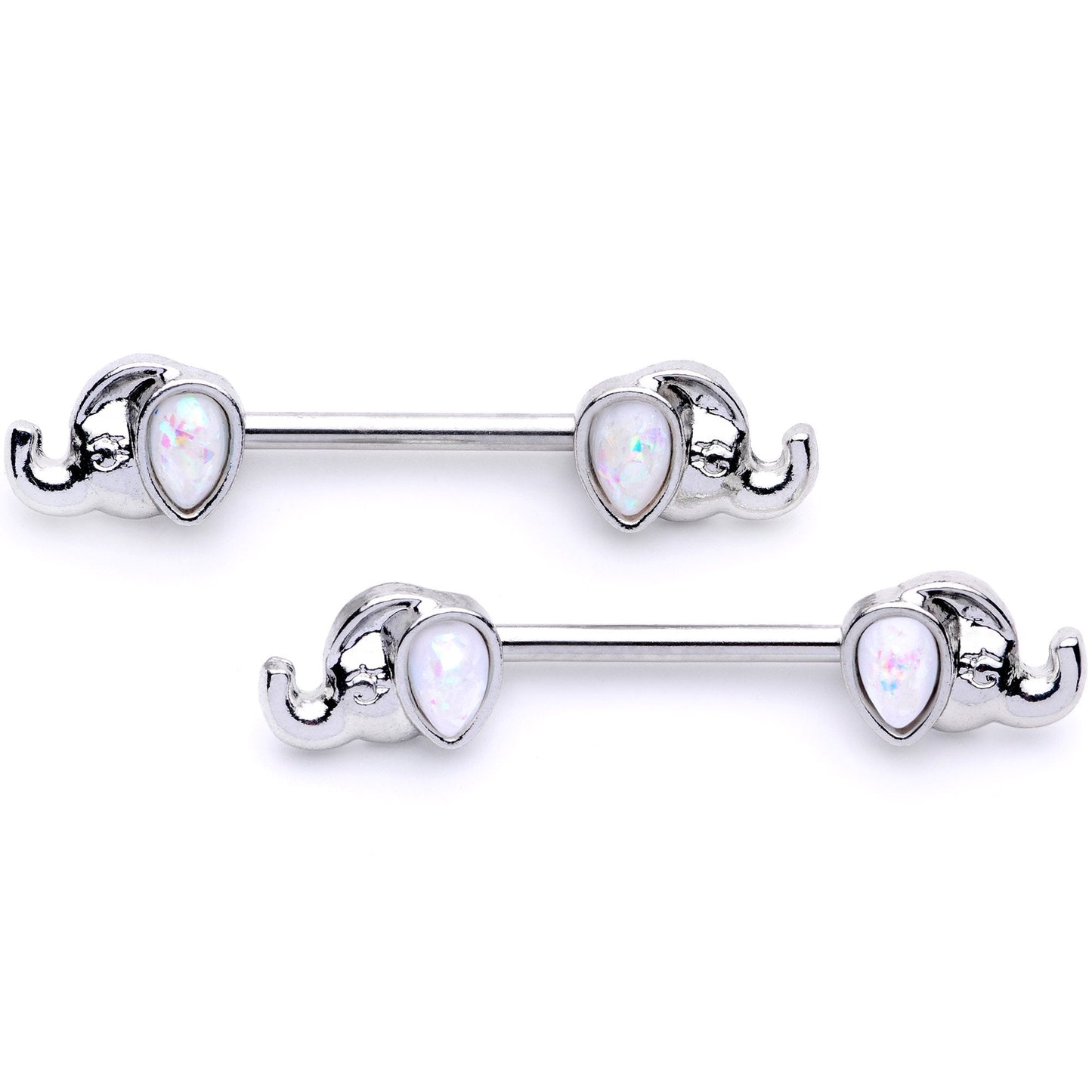 14G White Faux Opal Elephant BCR Barbell Nipple Ring Set of 4