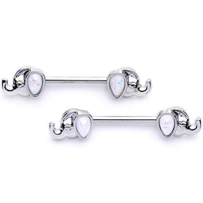 14G White Faux Opal Elephant BCR Barbell Nipple Ring Set of 4