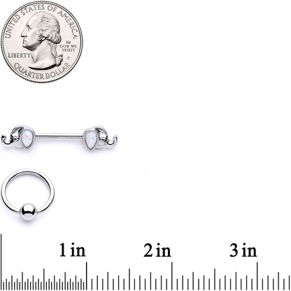 14G White Faux Opal Elephant BCR Barbell Nipple Ring Set of 4