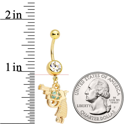 Clear Gem Gold Tone Glow in the Dark Revolver Dangle Belly Ring