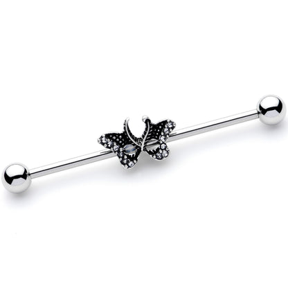 14G Clear Gem Catch That Butterfly Industrial Barbell 38mm