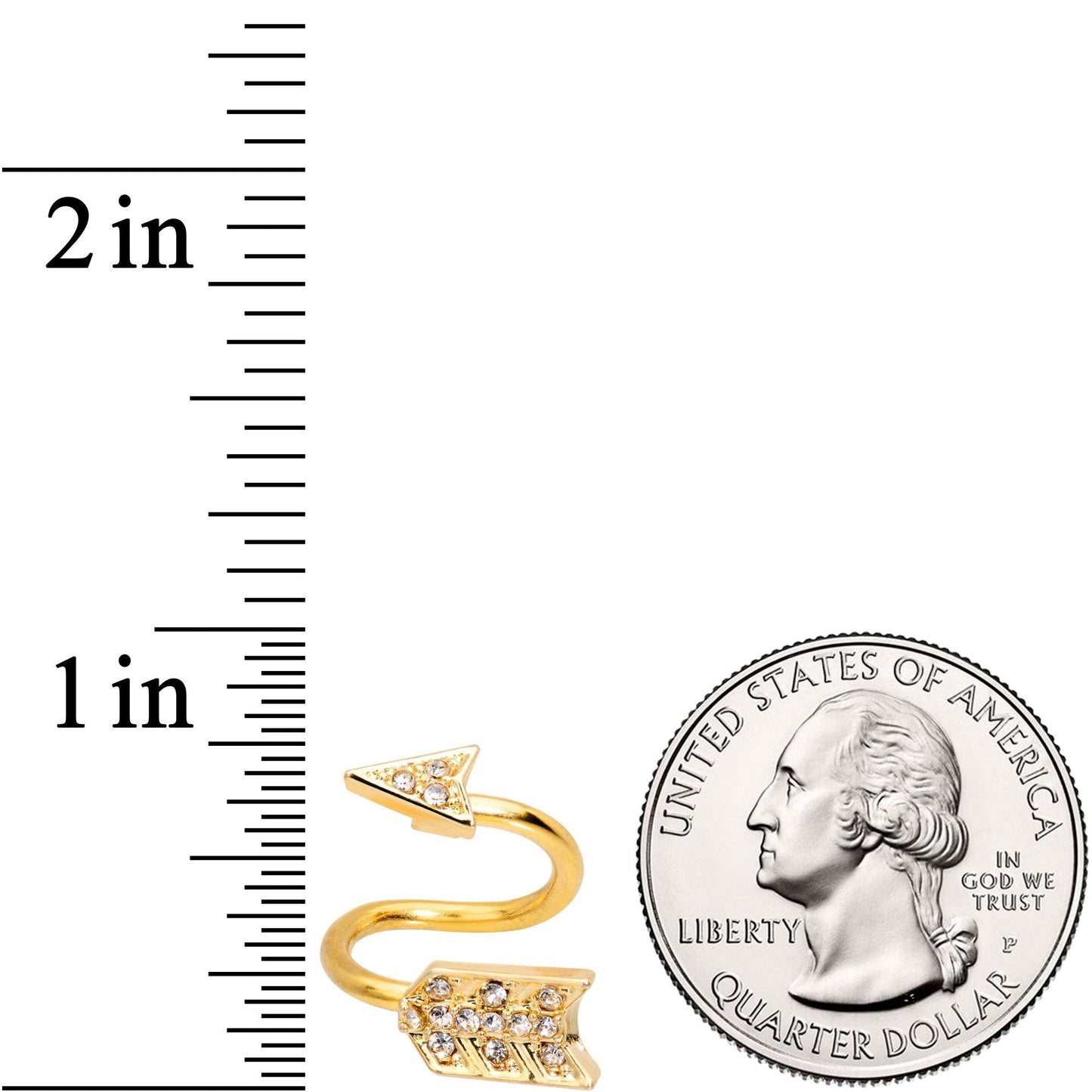 Clear Gem Gold Tone Cupids Arrow Spiral Twister Belly Ring