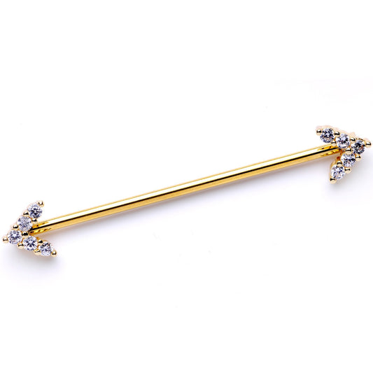 14G Clear Gem Gold Tone Arrows Point Industrial Barbell 38mm