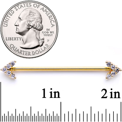 14G Clear Gem Gold Tone Arrows Point Industrial Barbell 38mm