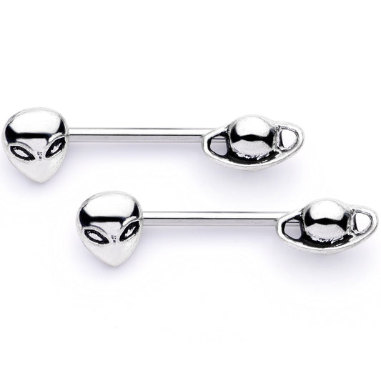 14G 9/16 Space Aliens from Planet Saturn Barbell Nipple Ring Set