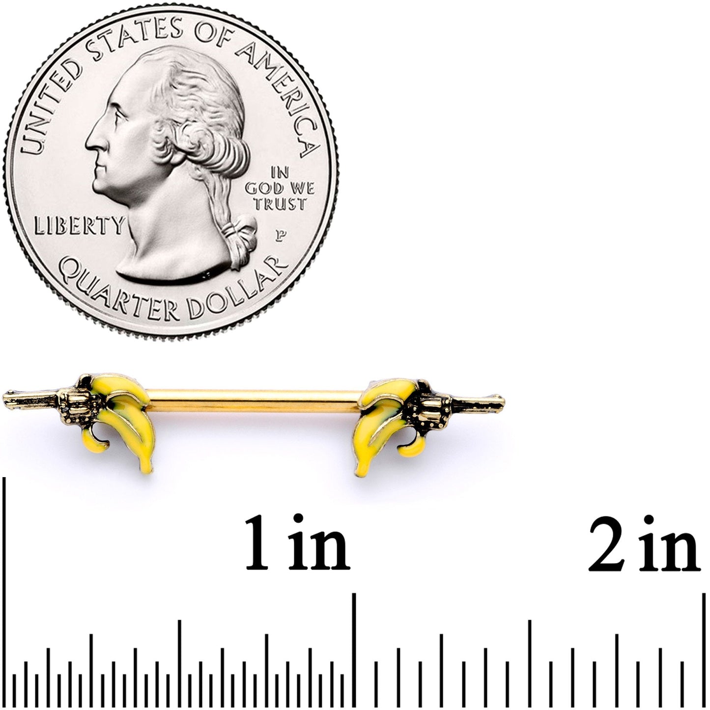 14G 9/16 Gold Tone Banana Peel Gun Barbell Nipple Ring Set