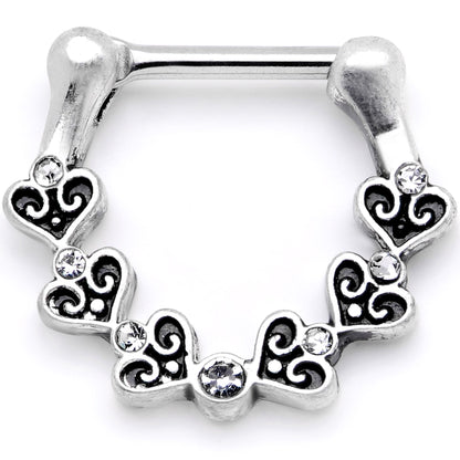 16G 5/16Clear CZ Ring of Hearts Septum Clicker