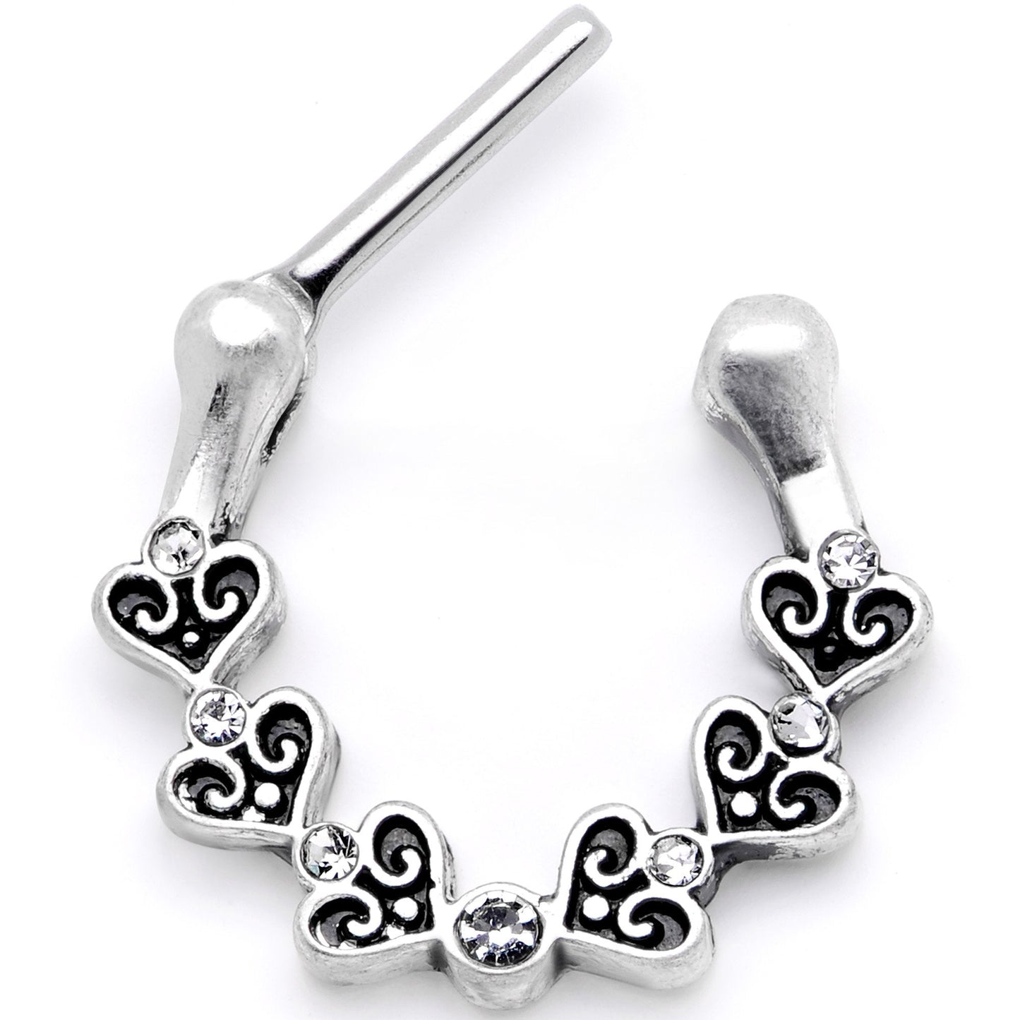 16G 5/16Clear CZ Ring of Hearts Septum Clicker