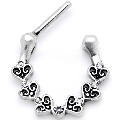 16G 5/16Clear CZ Ring of Hearts Septum Clicker