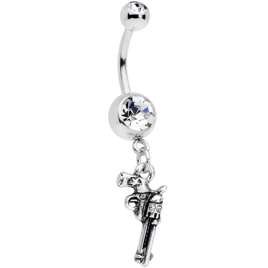 Clear Gem Under the Gun Dangle Belly Ring