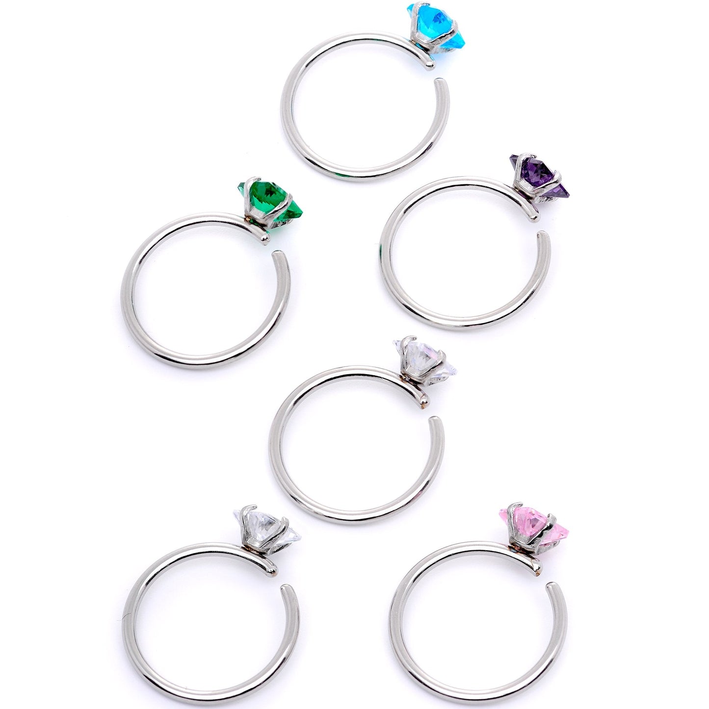 20G 5/16 Pastel Gem Rhombus Nose Hoop Set of 6