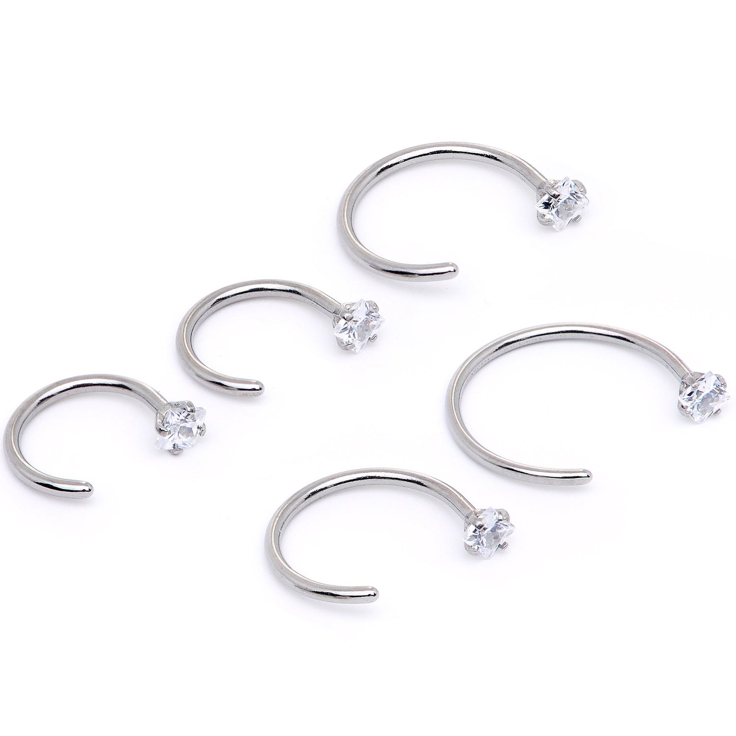 20G Clear Gem Rhombus Multiple Size Nose Hoop Set of 5