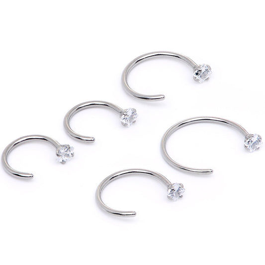 20G Clear Gem Rhombus Multiple Size Nose Hoop Set of 5