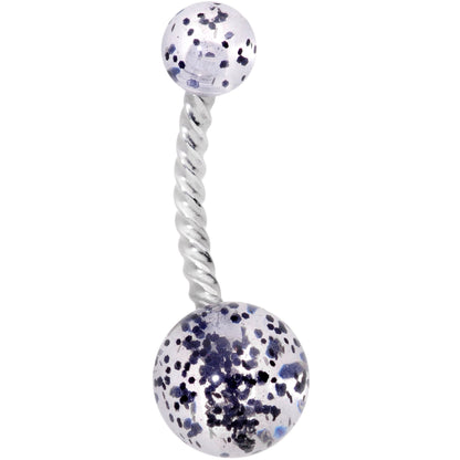 Clearly Coiled Black Glitter Explosion Twisted Belly Ring