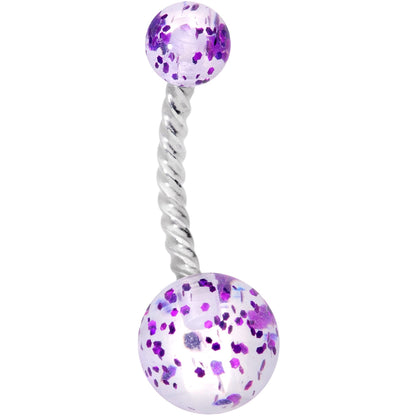 Clearly Coiled Purple Glitter Explosion Twisted Belly Ring