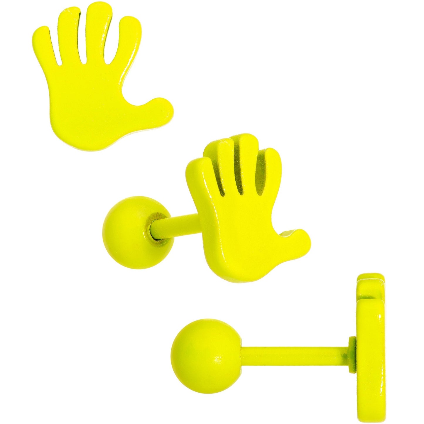 16G 1/4 Yellow White Glow Star Hand Cartilage Earring Set of 3