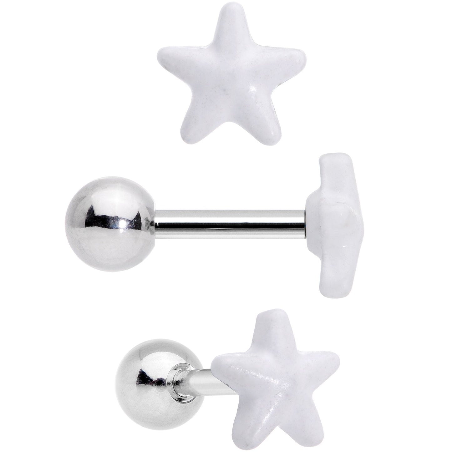 16G 1/4 Yellow White Glow Star Hand Cartilage Earring Set of 3
