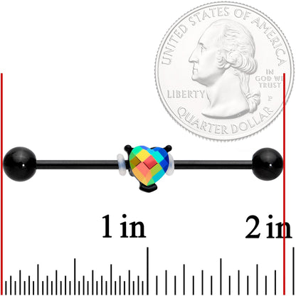 14G Aurora Gem Black Love Me Heart Industrial Barbell 38mm