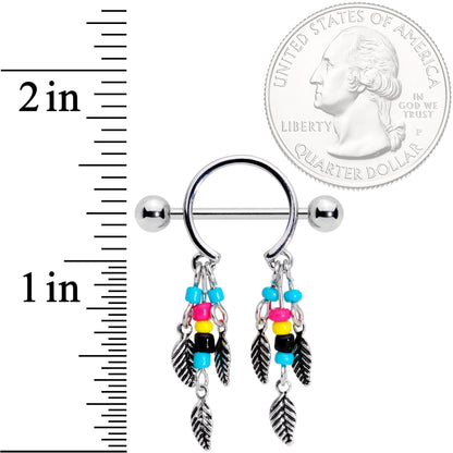 14G 9/16 Multicolor Bead Feather Dangle Nipple Shield Set