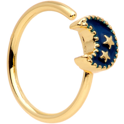 20G 5/16 Gold Tone Blue Crescent Moon and Stars Nose Hoop