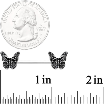 14G 9/16 Death Head Butterfly Barbell Nipple Ring Set