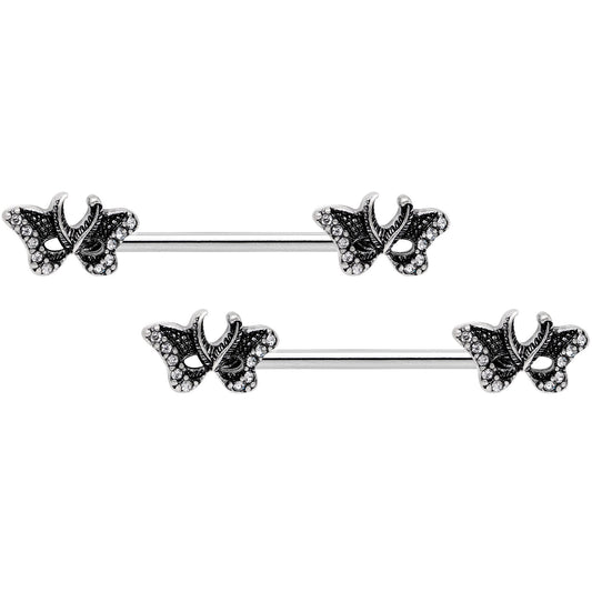 14G 9/16 Clear Gem Catch The Butterflies Barbell Nipple Ring Set
