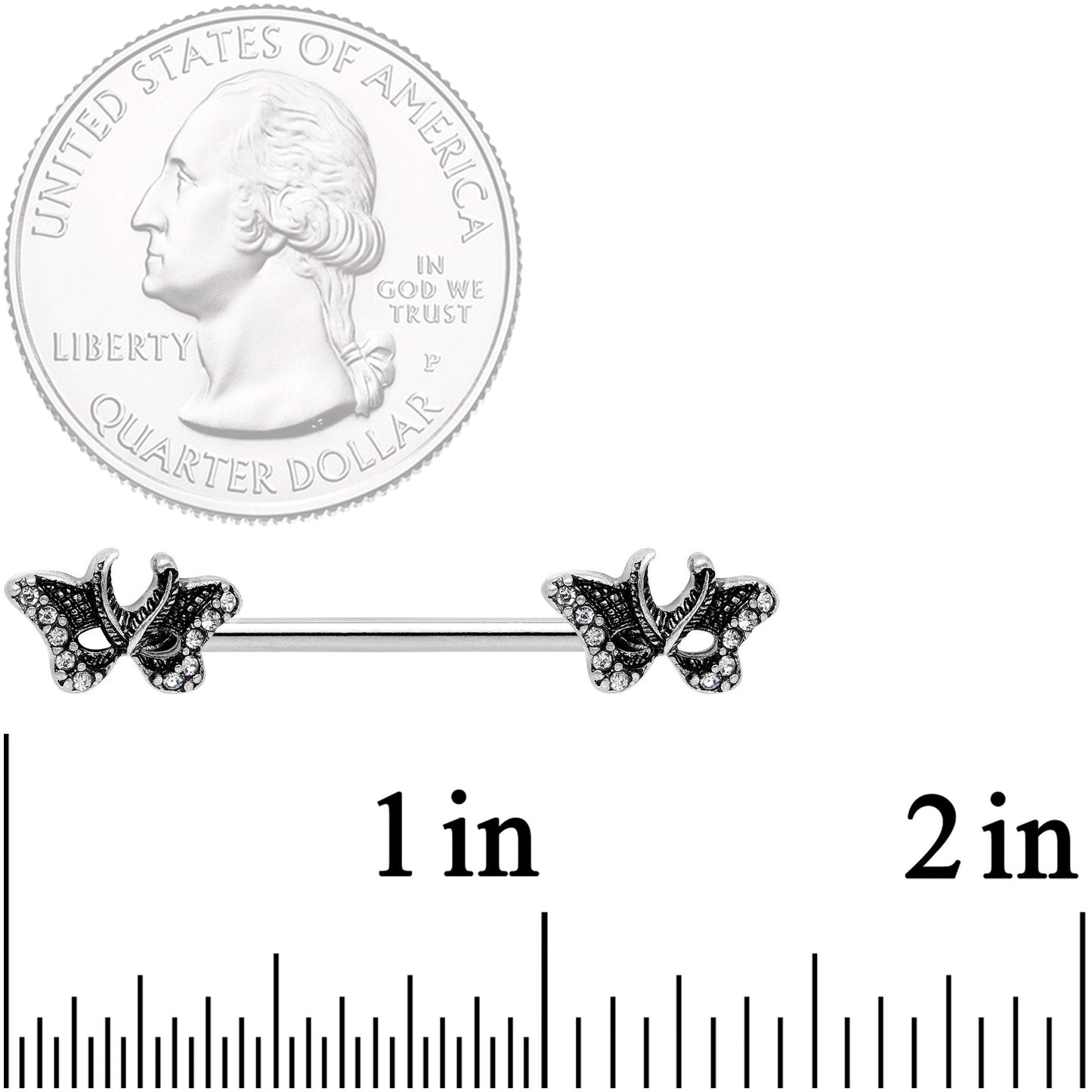 14G 9/16 Clear Gem Catch The Butterflies Barbell Nipple Ring Set