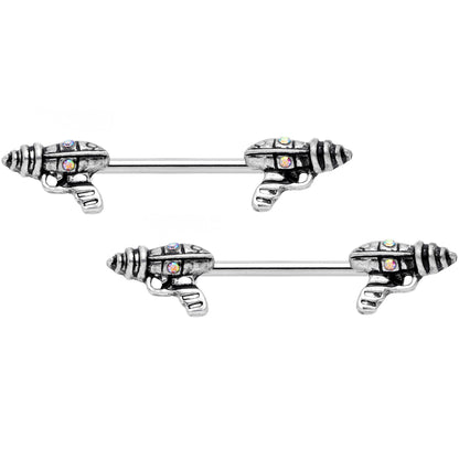 14G 9/16 Aurora Gem Mystery Ray Gun Barbell Nipple Ring Set