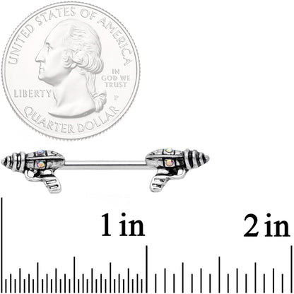 14G 9/16 Aurora Gem Mystery Ray Gun Barbell Nipple Ring Set