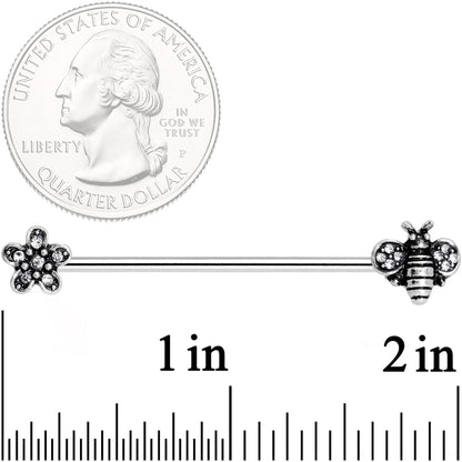 14G Clear Gem Bee Flower Industrial Barbell 38mm