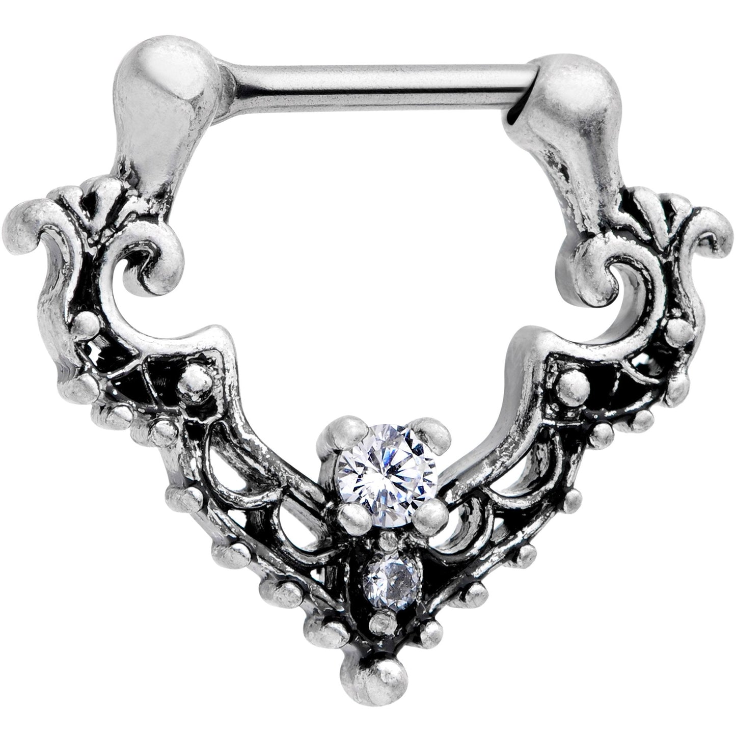 16G 5/16 Clear CZ Gem Abstract Bat Septum Clicker