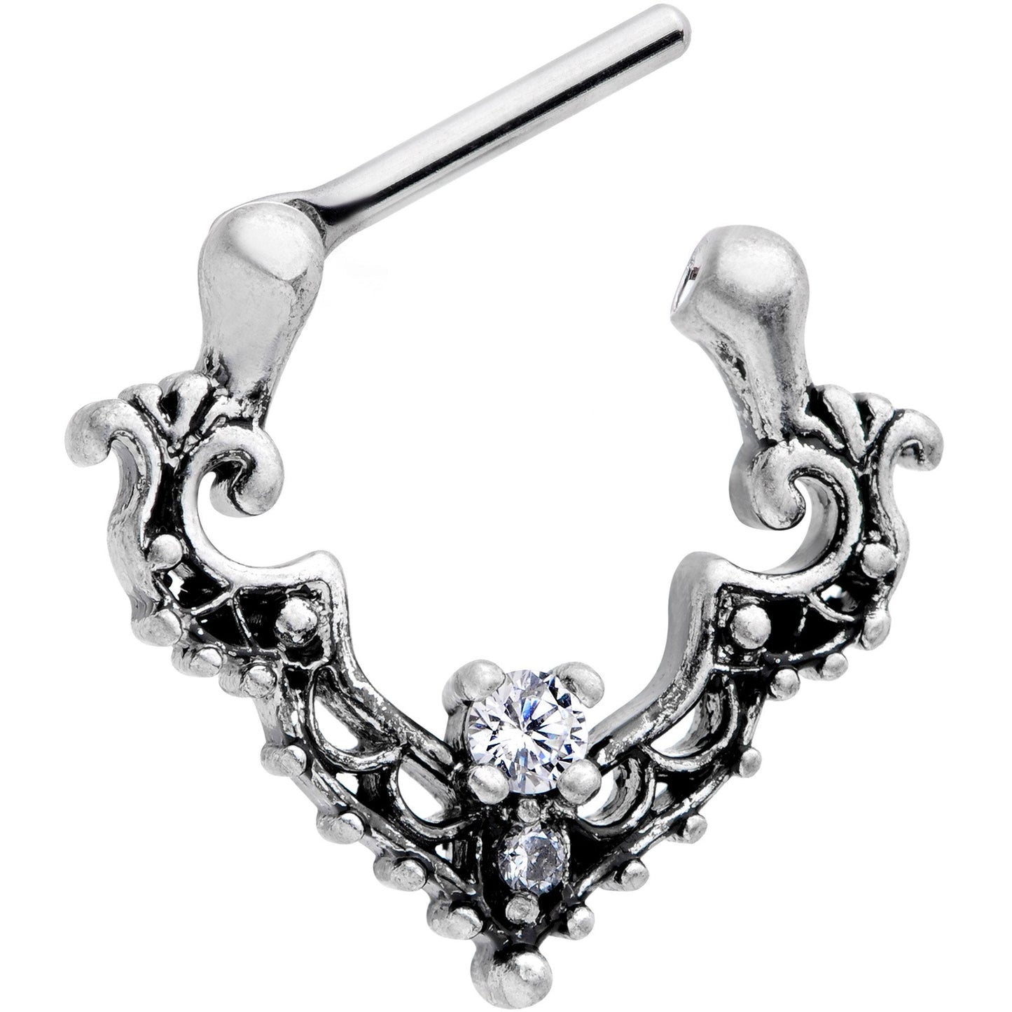16G 5/16 Clear CZ Gem Abstract Bat Septum Clicker