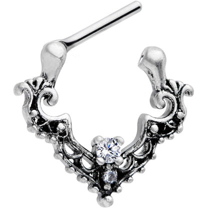 16G 5/16 Clear CZ Gem Abstract Bat Septum Clicker