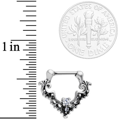 16G 5/16 Clear CZ Gem Abstract Bat Septum Clicker