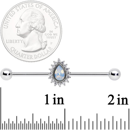 14G Clear CZ White Faux Opal Drop Industrial Barbell 38mm